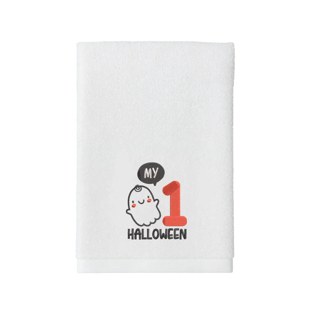 BYFT Embroidered For You Personalised Cotton Towel - Halloween -  My 1st Halloween Design High Quality Embroidery Perfect For Gifting