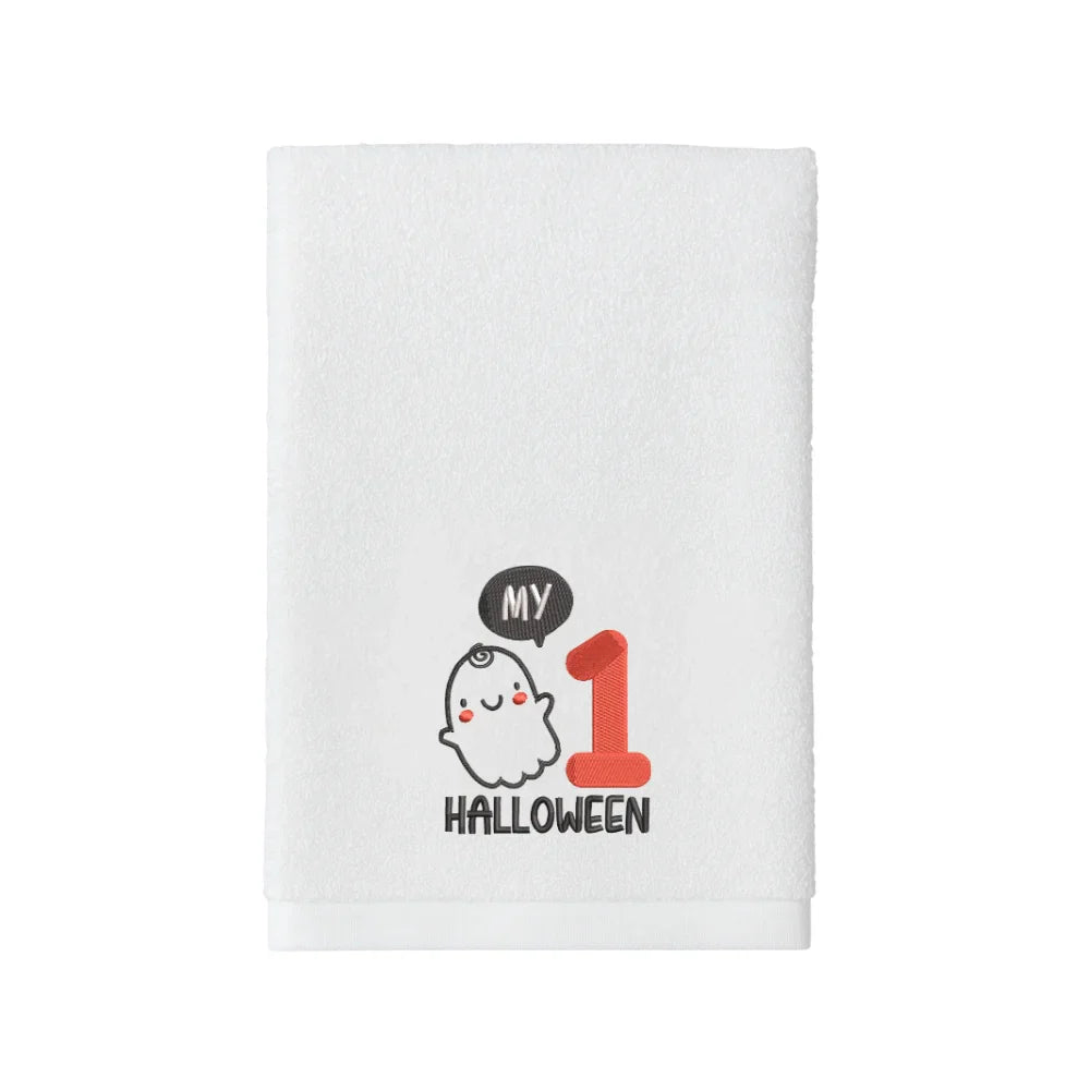 BYFT Embroidered For You Personalised Cotton Towel - Halloween -  My 1st Halloween Design High Quality Embroidery Perfect For Gifting