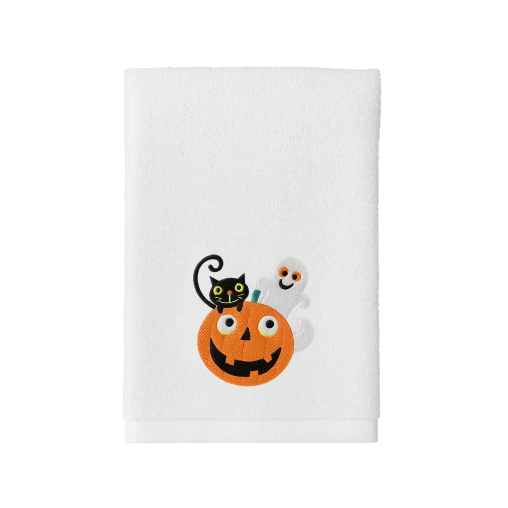 BYFT Embroidered For You Personalised Cotton Towel - Halloween -  Pumkin, Cat & Ghost Design High Quality Embroidery Perfect For Gifting