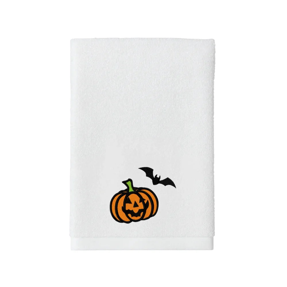 BYFT Embroidered For You Personalised Cotton Towel - Halloween - Pumkin with Bat Design High Quality Embroidery Perfect For Gifting