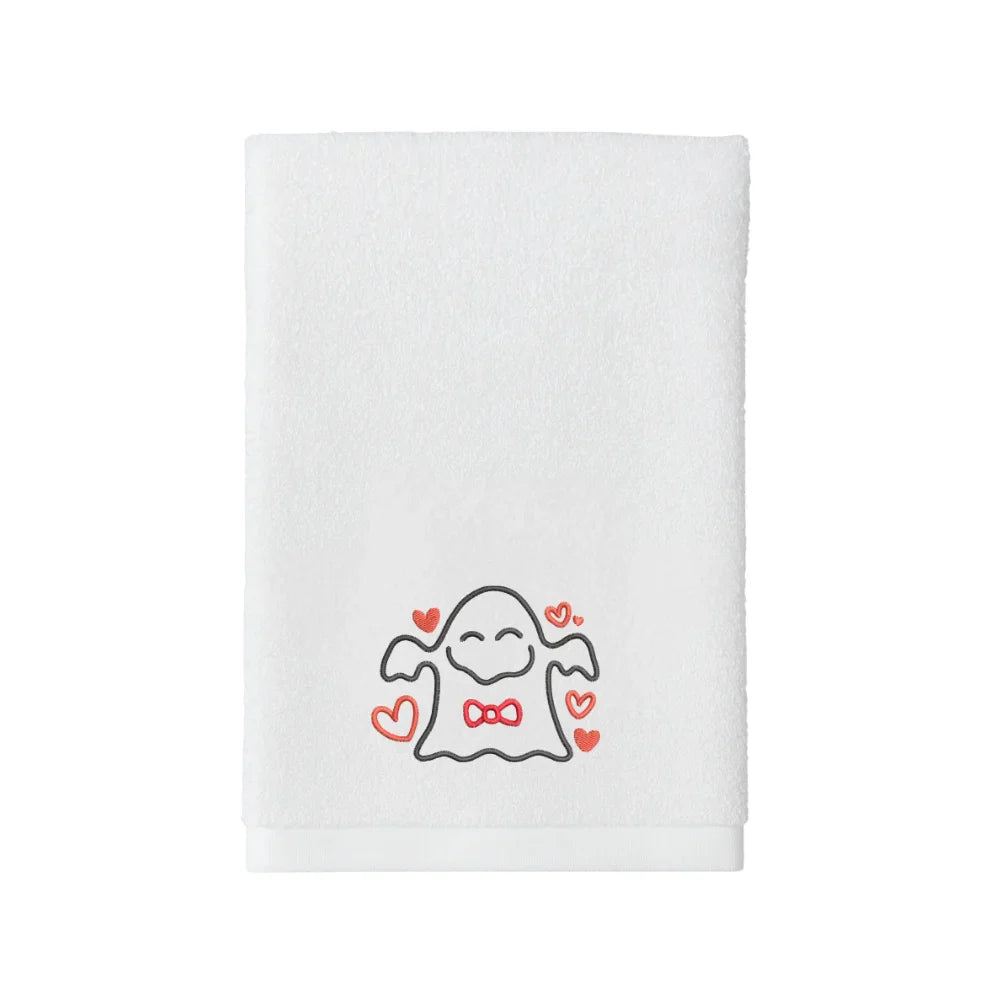 BYFT Embroidered For You Personalised Cotton Towel - Halloween - Smiling Ghost Design High Quality Embroidery Perfect For Gifting