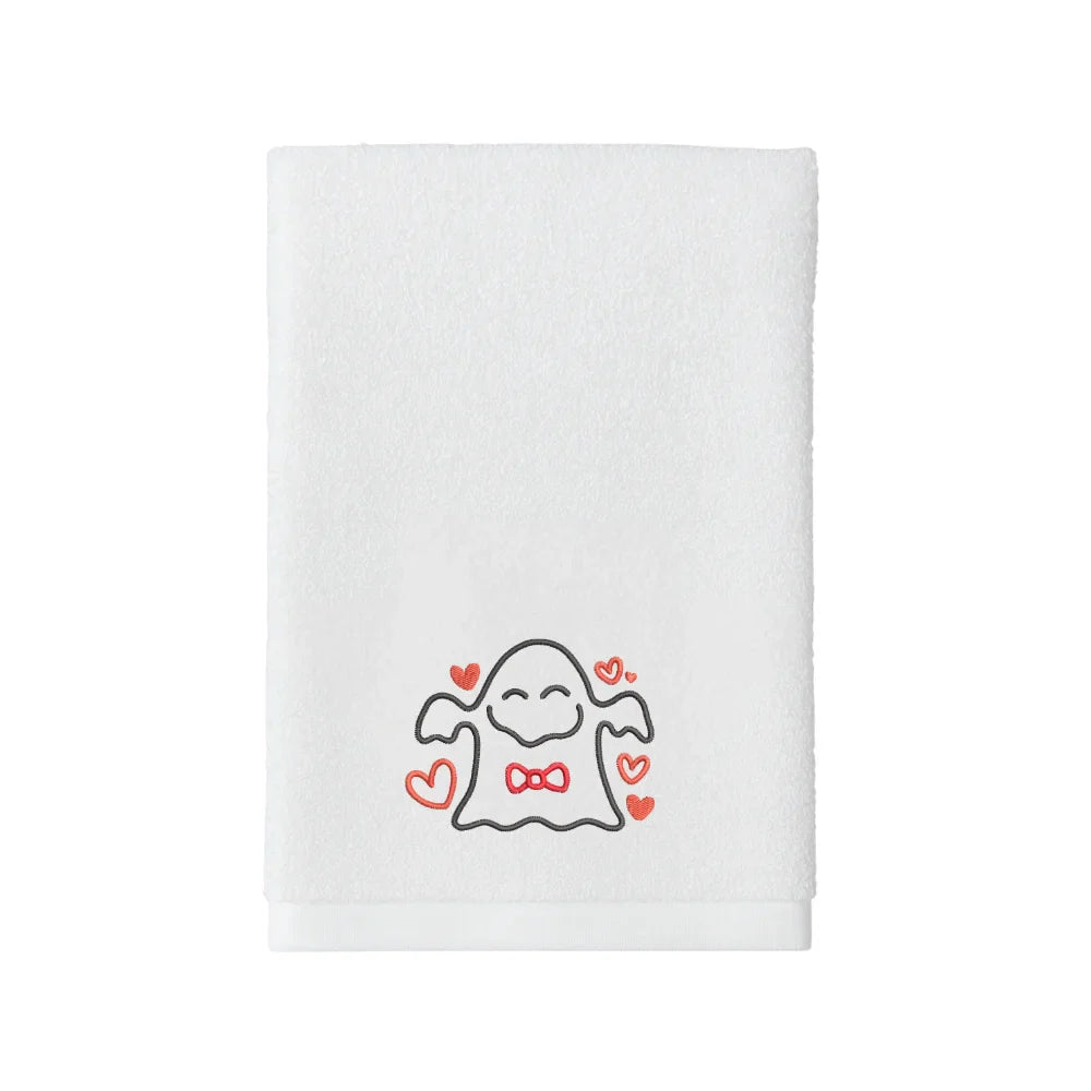 BYFT Embroidered For You Personalised Cotton Towel - Halloween - Smiling Ghost Design High Quality Embroidery Perfect For Gifting