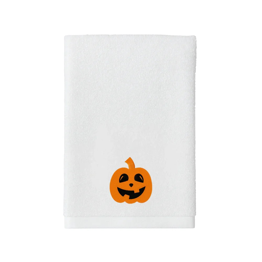 BYFT Embroidered For You Personalised Cotton Towel - Halloween - Scary Smile Pumkin Design High Quality Embroidery Perfect For Gifting