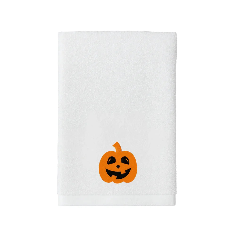 BYFT Embroidered For You Personalised Cotton Towel - Halloween - Scary Smile Pumkin Design High Quality Embroidery Perfect For Gifting