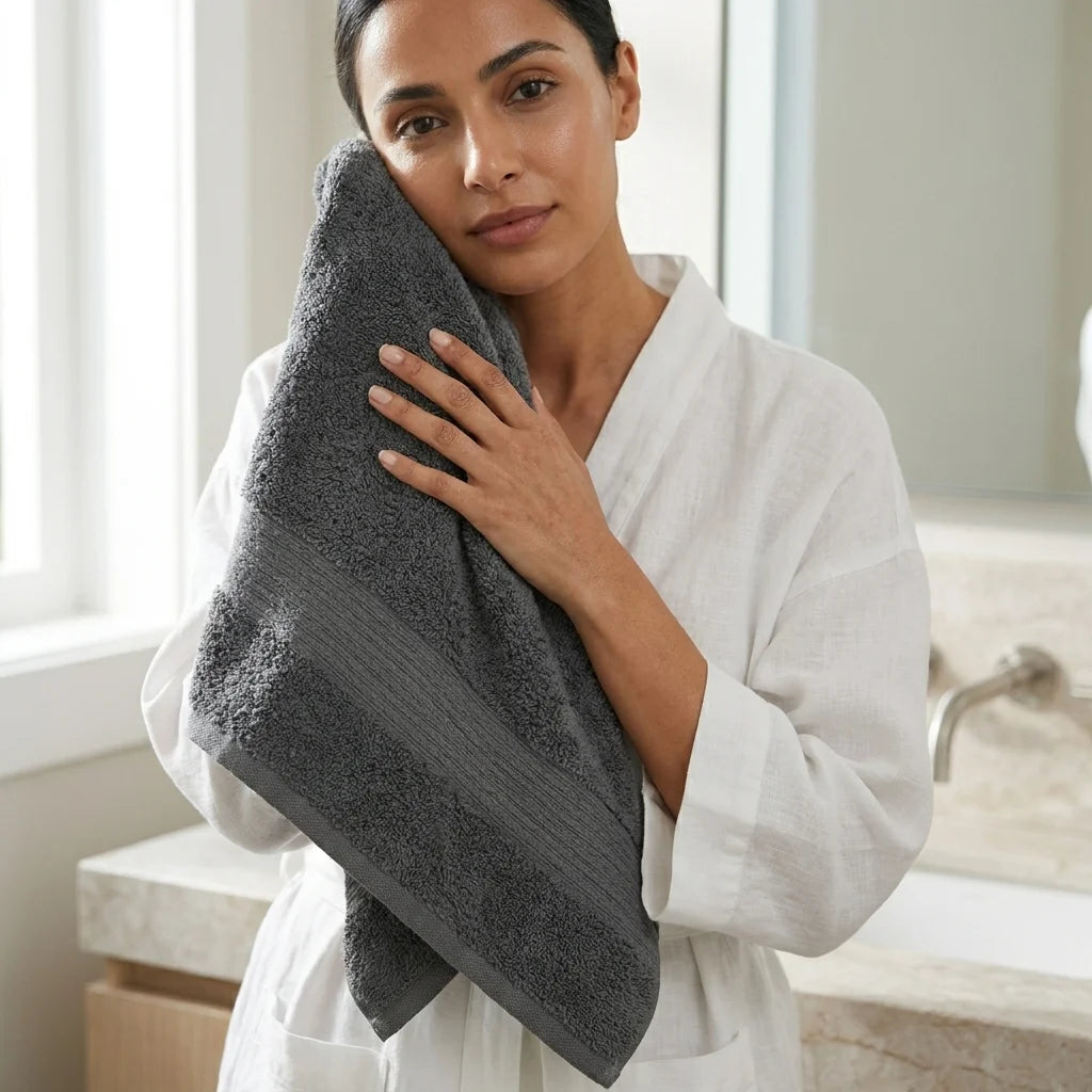 BYFT Home Aura | Grey Cotton Towel Sets - Soft, Absorbent, Quick-Dry | 550 GSM