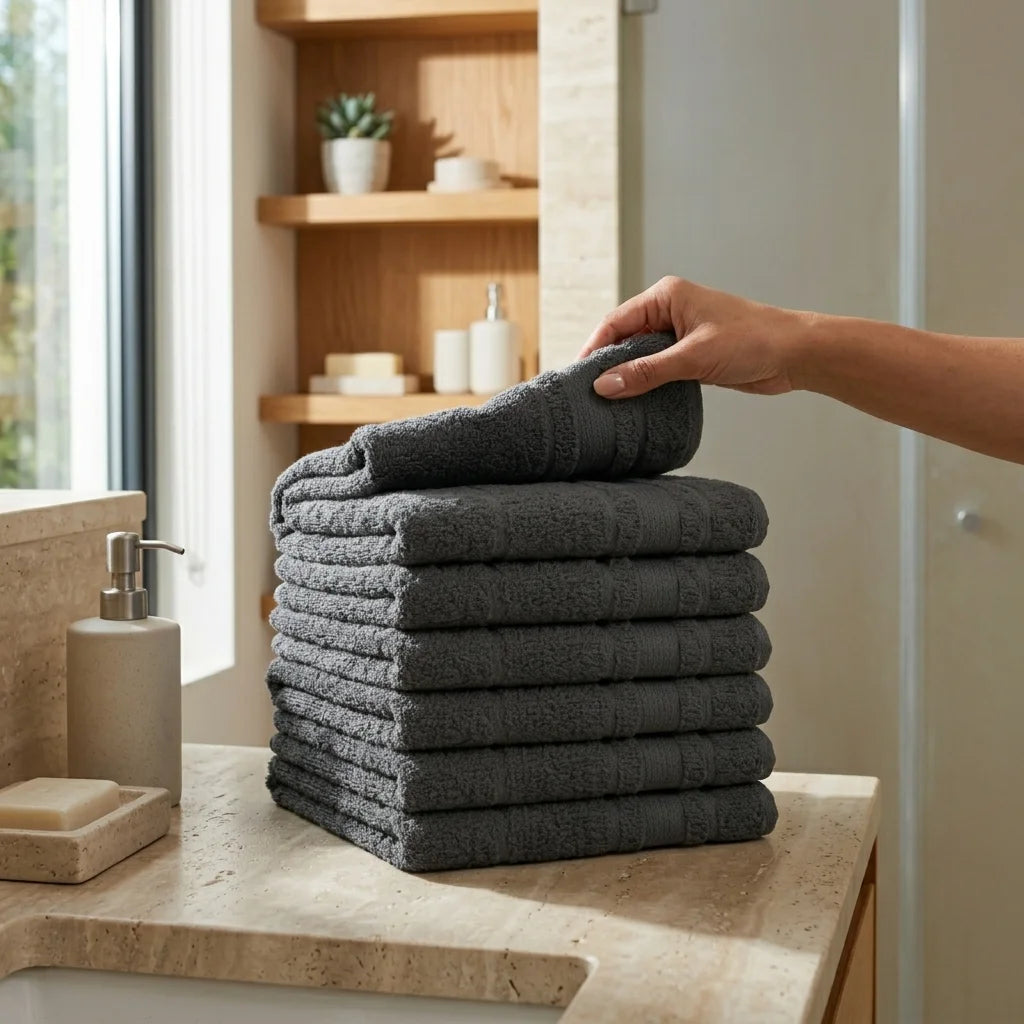 BYFT Home Aura | Grey Cotton Towel Sets - Soft, Absorbent, Quick-Dry | 550 GSM