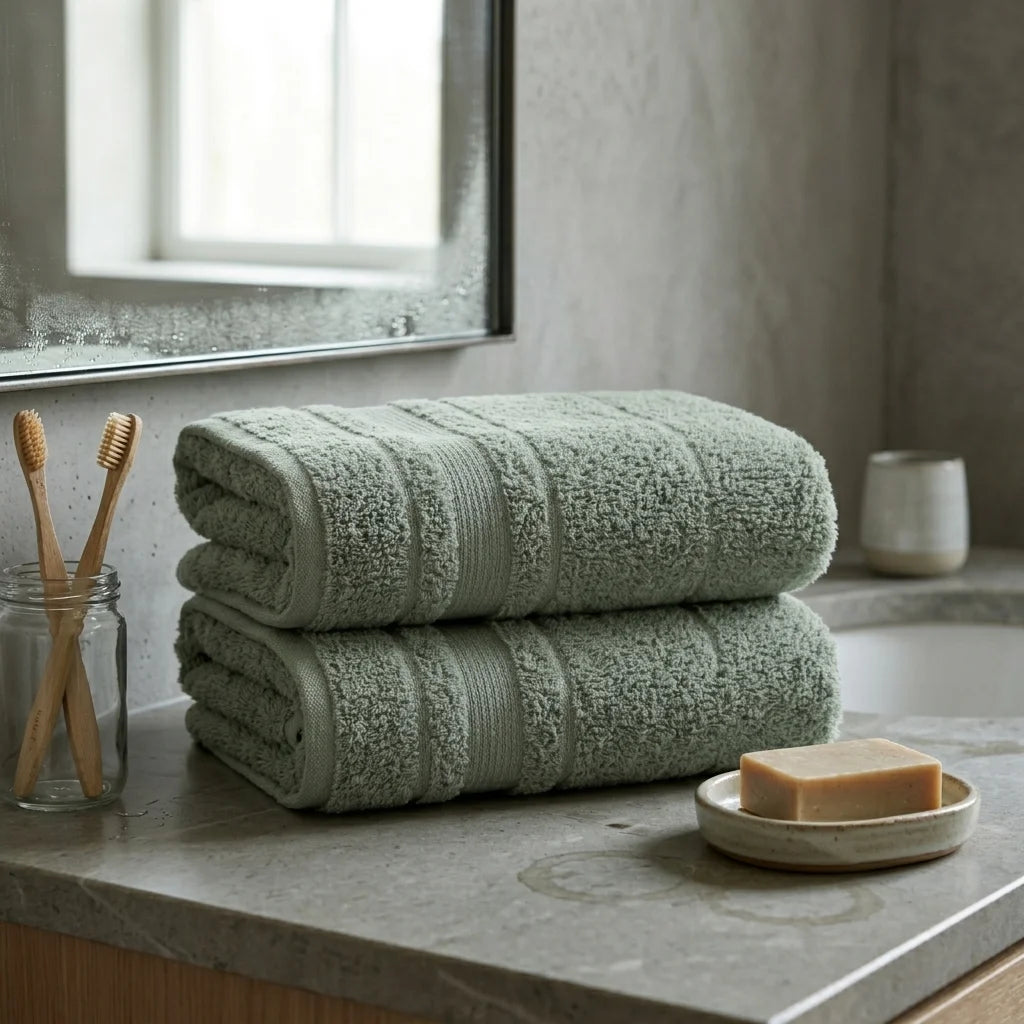 BYFT Home Aura | Green Cotton Towel Sets - Soft, Absorbent, Quick-Dry | 550 GSM
