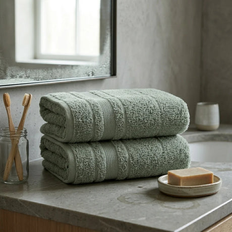 BYFT Home Aura | Green Cotton Towel Sets - Soft, Absorbent, Quick-Dry | 550 GSM