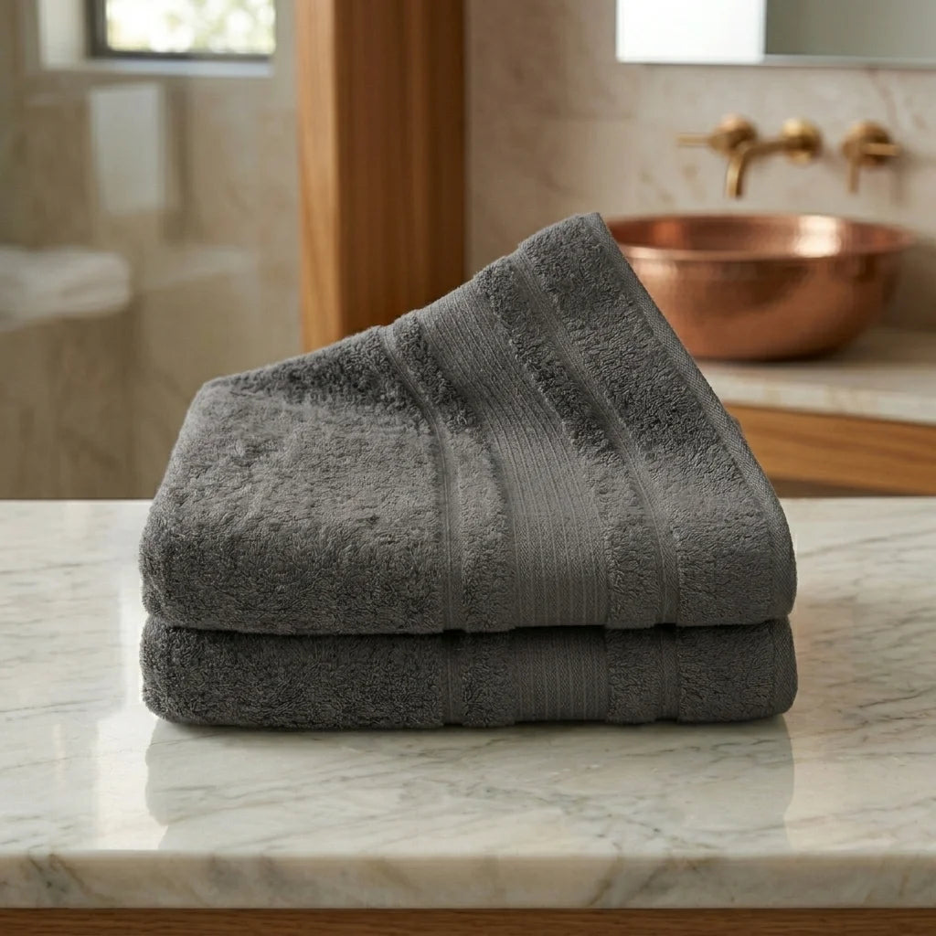 BYFT Home Aura | Grey Cotton Towel Sets - Soft, Absorbent, Quick-Dry | 550 GSM