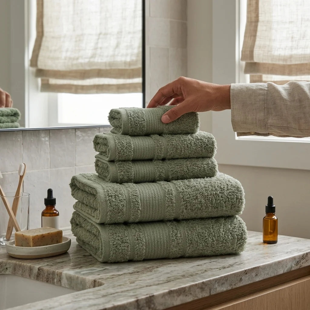 BYFT Home Aura | Green Cotton Towel Sets - Soft, Absorbent, Quick-Dry | 550 GSM