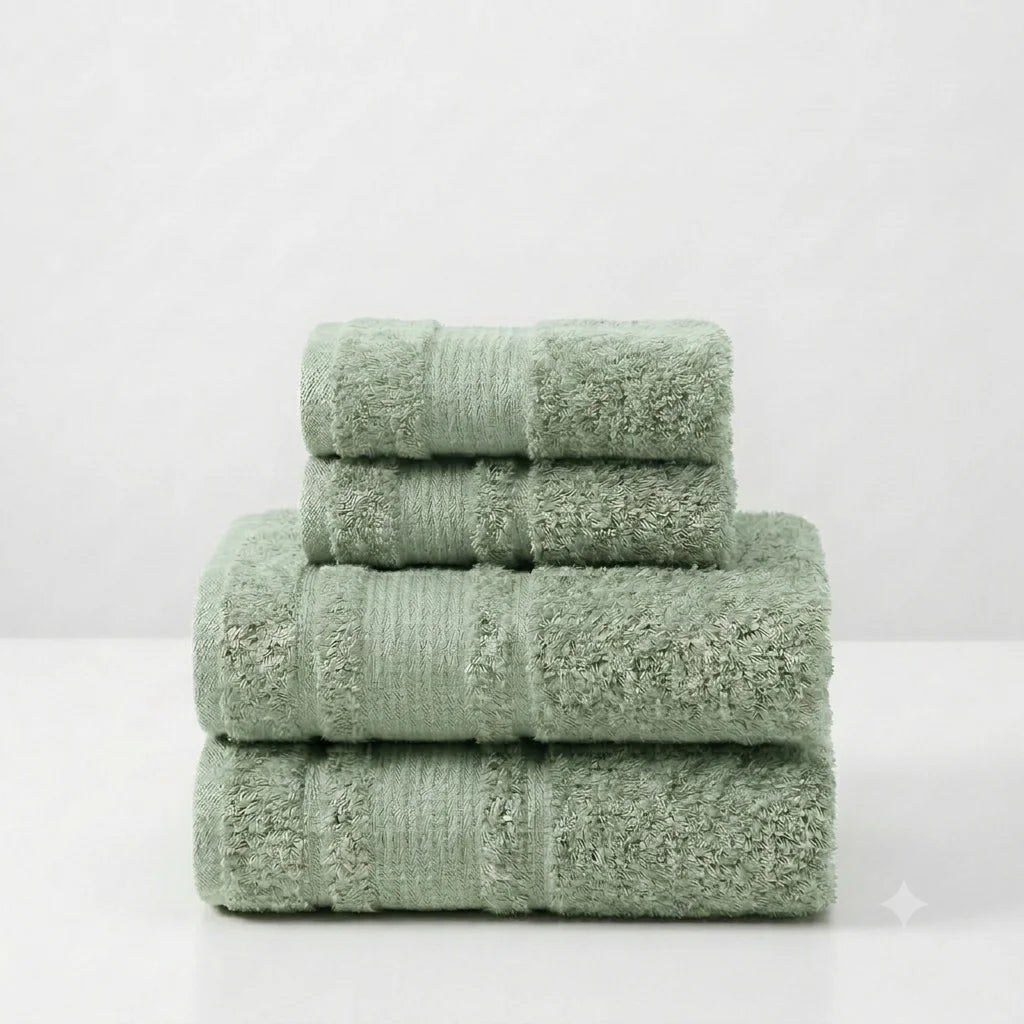 BYFT Home Aura | Green Cotton Towel Sets - Soft, Absorbent, Quick-Dry | 550 GSM