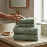 BYFT Home Aura | Green Cotton Towel Sets - Soft, Absorbent, Quick-Dry | 550 GSM