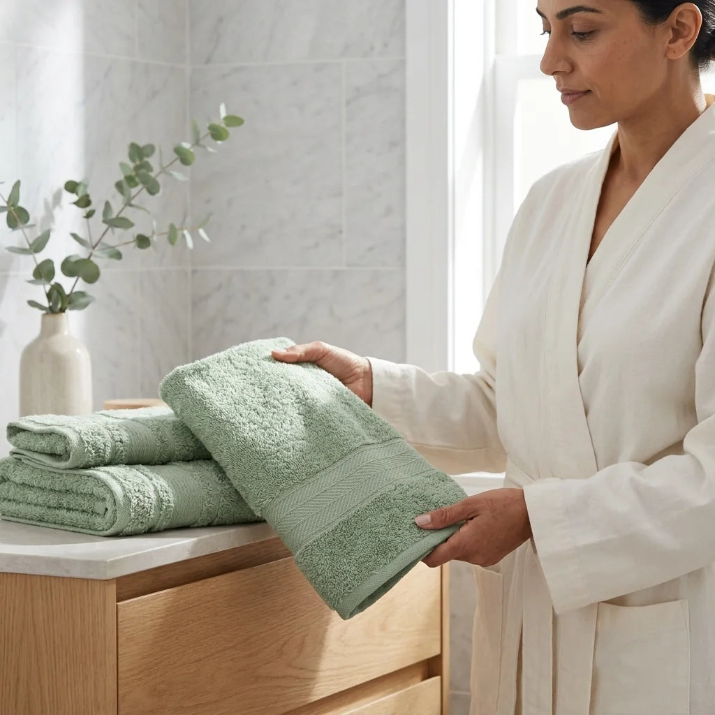 BYFT Home Aura | Green Cotton Towel Sets - Soft, Absorbent, Quick-Dry | 550 GSM
