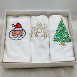 BYFT Embroidered For You Personalised Cotton Hand Towel 50 x 80 Cm - Christmas Trio Set (Snowman, Santa Claus & Christmas Tree) Design High Quality Embroidery Perfect For Gifting