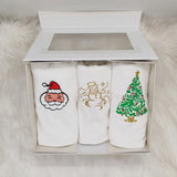 BYFT Embroidered For You Personalised Cotton Hand Towel 50 x 80 Cm - Christmas Trio Set (Snowman, Santa Claus & Christmas Tree) Design High Quality Embroidery Perfect For Gifting