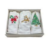BYFT Embroidered For You Personalised Cotton Hand Towel 50 x 80 Cm - Christmas Trio Set (Christmas Tree, Leaping Reindeer with Snowflakes, Candy Canes with Bow) Design High Quality Embroidery Perfect For Gifting