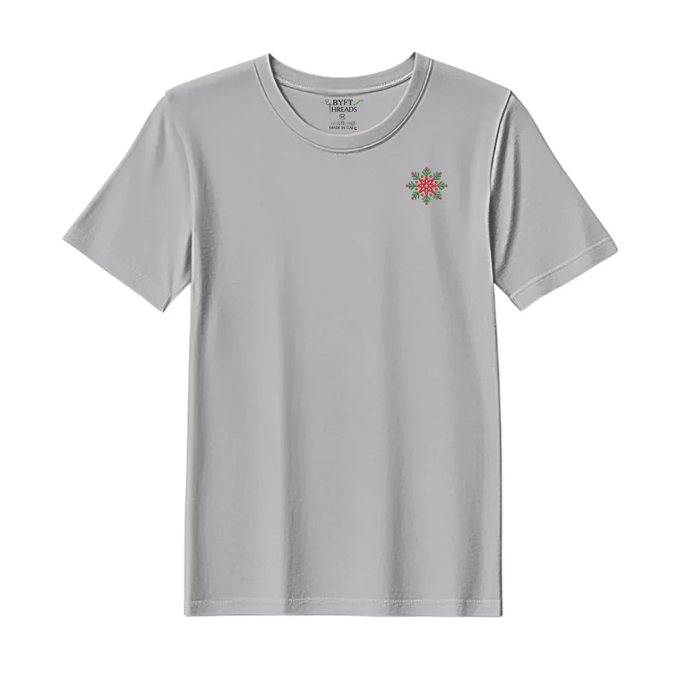 BYFT Threads Embroidered For You Christmas - Festive Red & Green Snowflake Designed T-Shirts