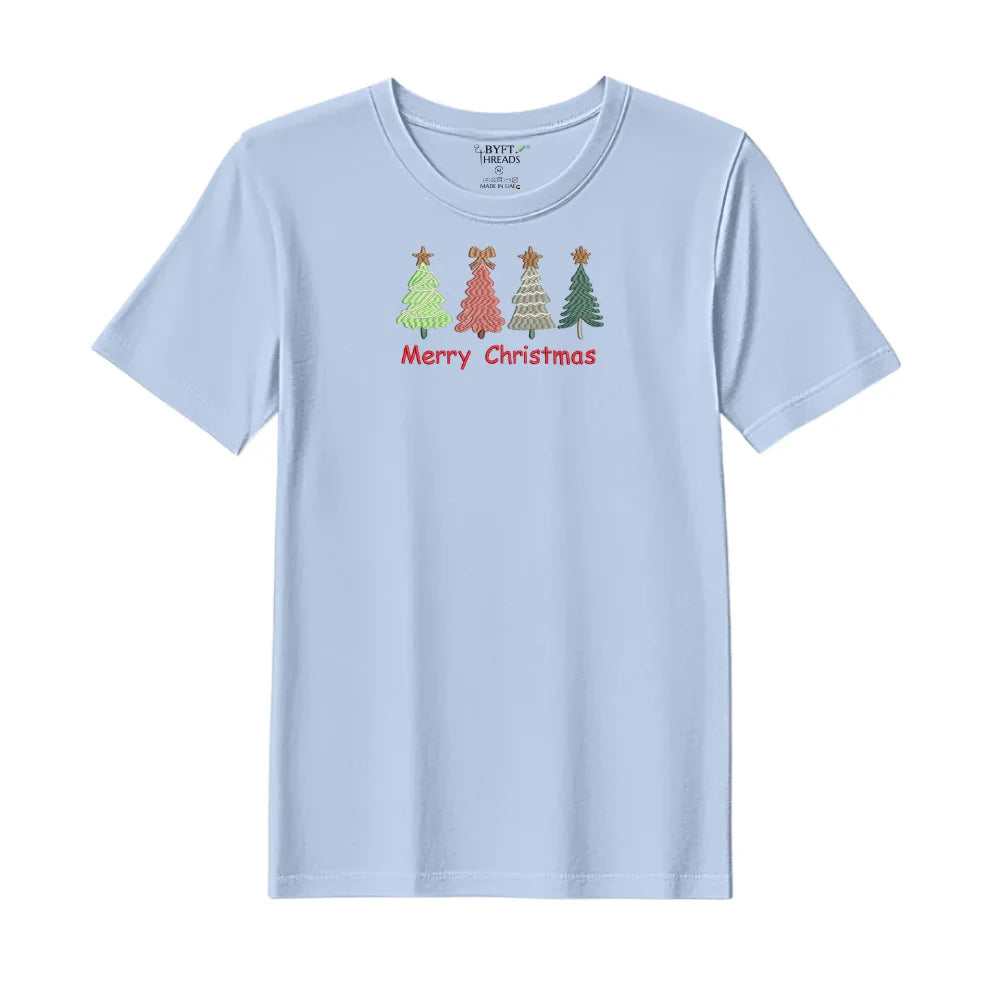 BYFT Threads Embroidered For You Christmas - Merry Christmas Trees (4 Styles) Designed T-Shirts