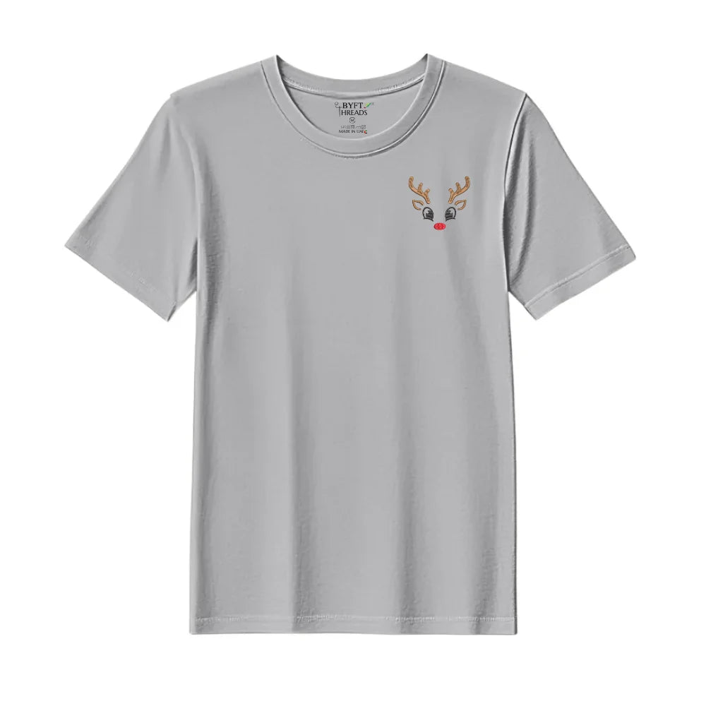 BYFT Threads Embroidered For You Christmas - Reindeer Face Designed T-Shirts