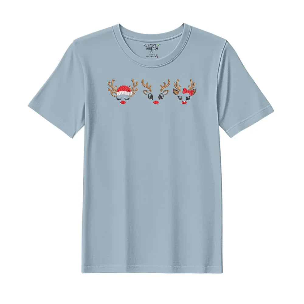 BYFT Threads Embroidered For You Christmas - Reindeer Face Trio Designed T-Shirts