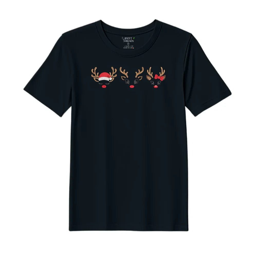 BYFT Threads Embroidered For You Christmas - Reindeer Face Trio Designed T-Shirts