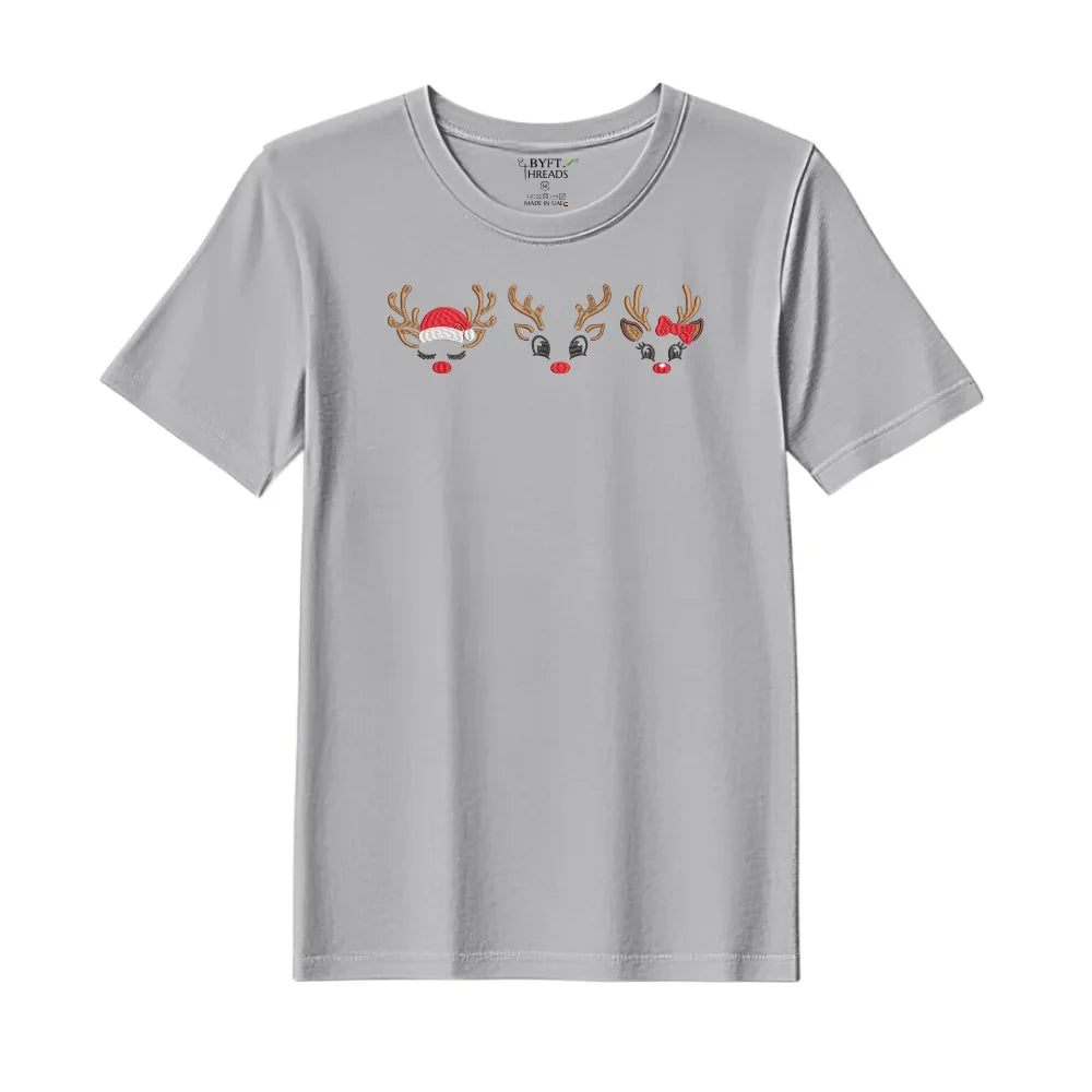 BYFT Threads Embroidered For You Christmas - Reindeer Face Trio Designed T-Shirts