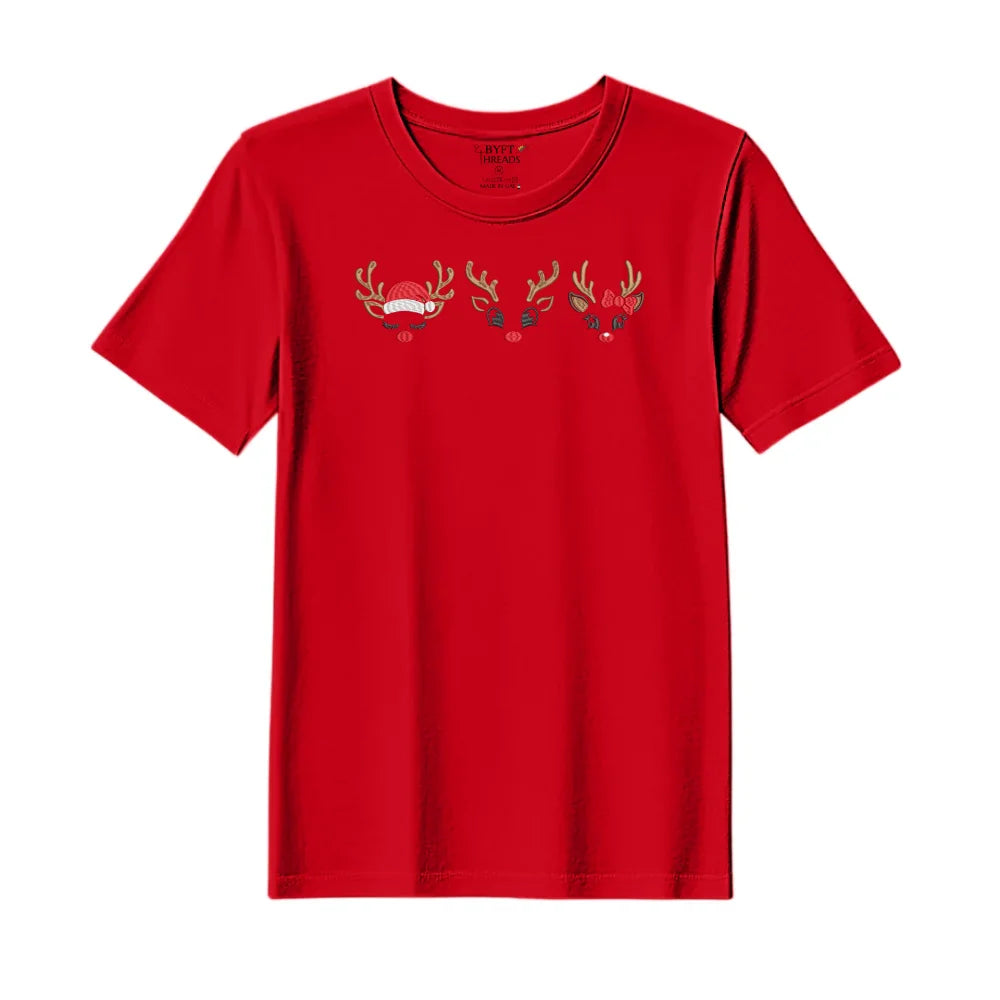BYFT Threads Embroidered For You Christmas - Reindeer Face Trio Designed T-Shirts