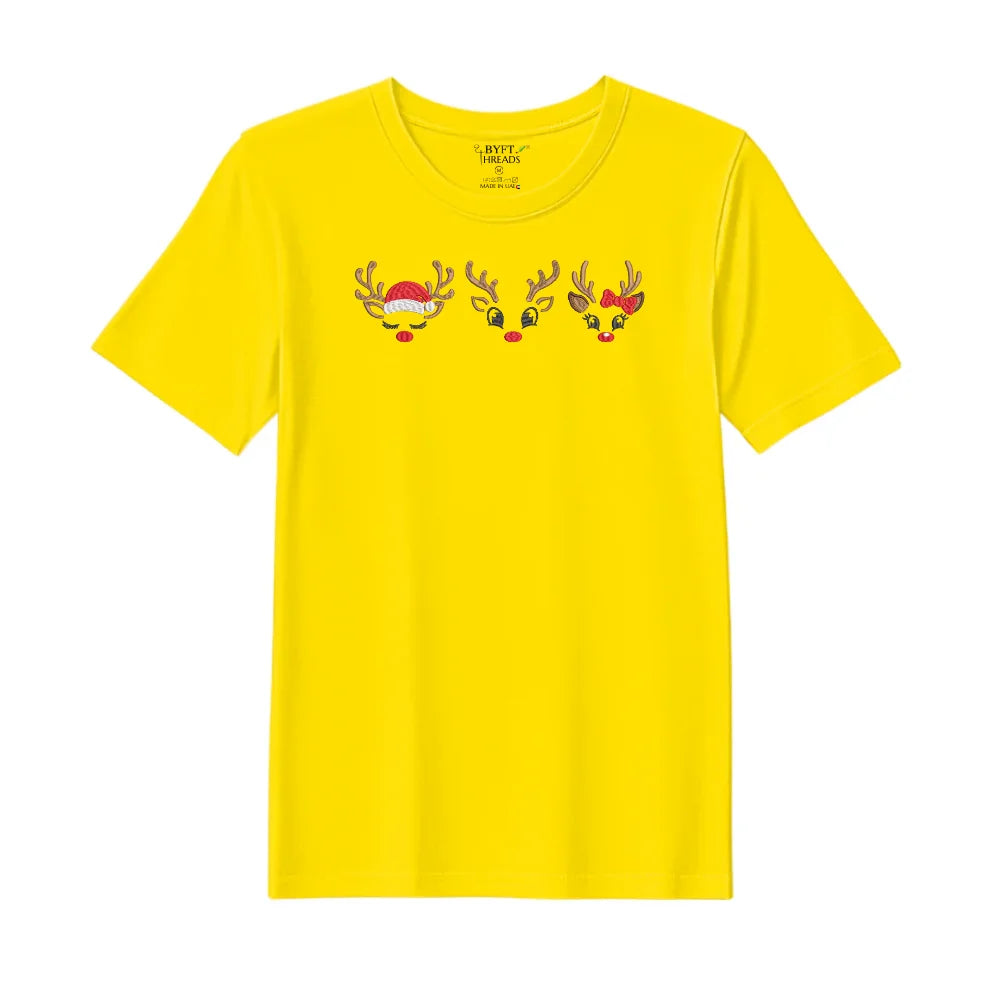 BYFT Threads Embroidered For You Christmas - Reindeer Face Trio Designed T-Shirts