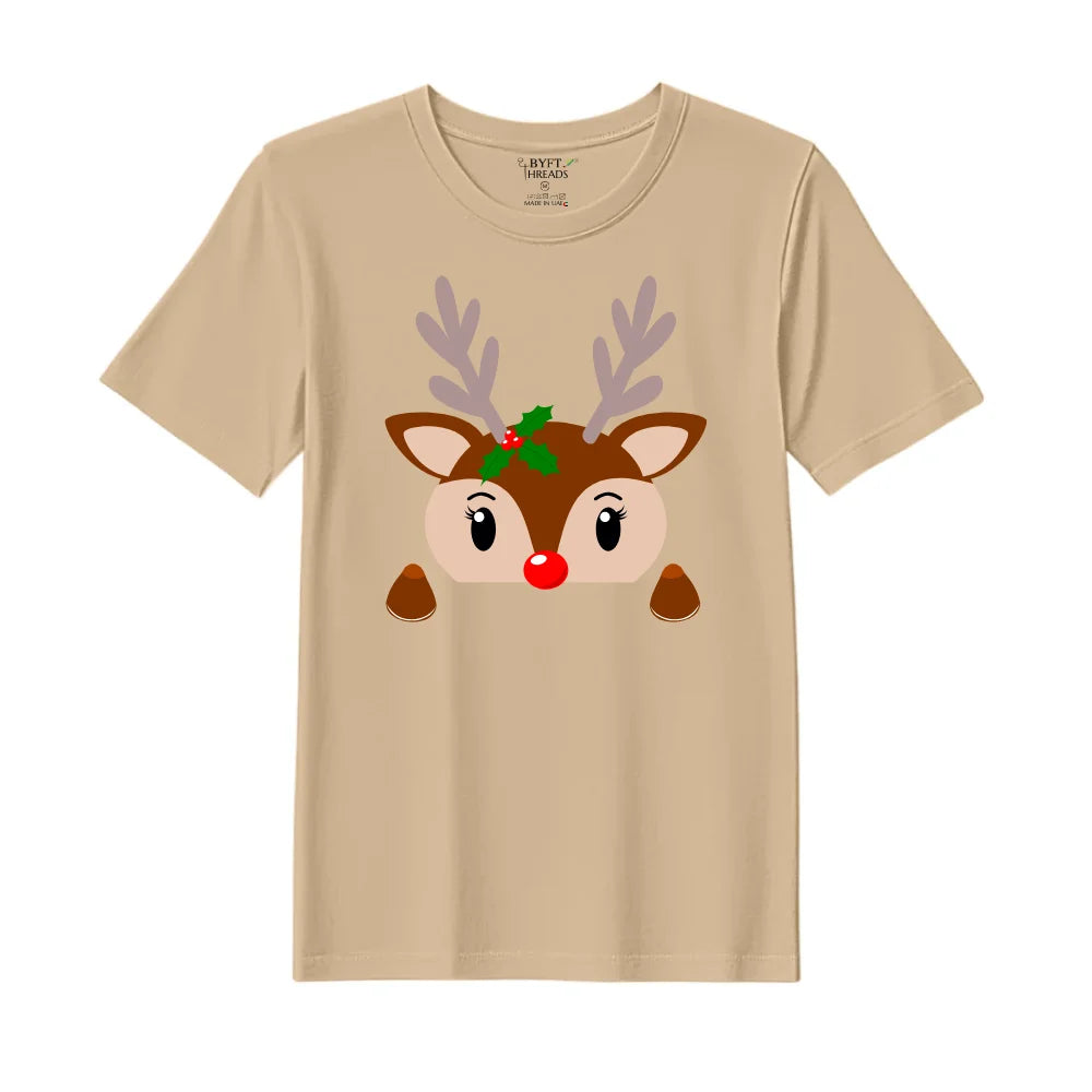 BYFT Threads Printed Christmas - Christmas Deer Face Designed T-Shirts