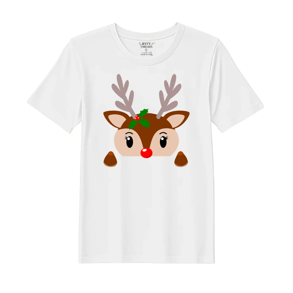 BYFT Threads Printed Christmas - Christmas Deer Face Designed T-Shirts