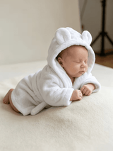 BYFT Daffodil Bear Themed Baby Photography Set Coral Fleece Bathrobe with Hood Rabbit Ears + Waist-Cinching Belt