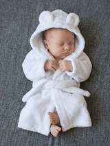 BYFT Daffodil Bear Themed Baby Photography Set Coral Fleece Bathrobe with Hood Rabbit Ears + Waist-Cinching Belt