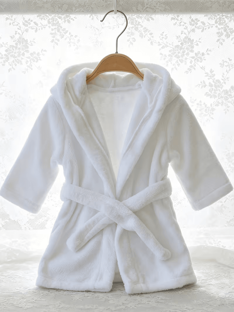 BYFT Daffodil Bear Themed Baby Photography Set Coral Fleece Bathrobe with Hood Rabbit Ears + Waist-Cinching Belt