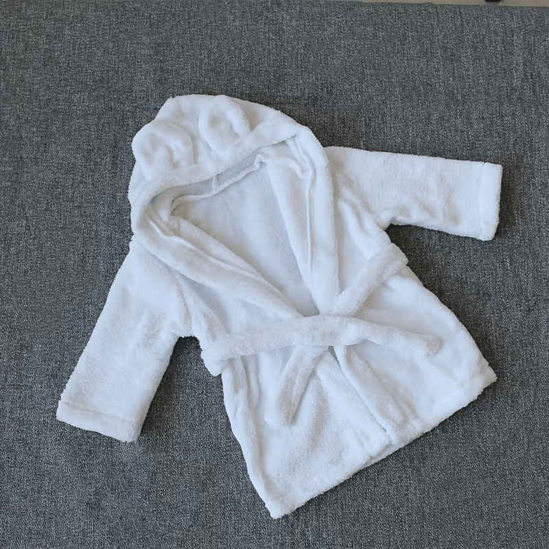 BYFT Daffodil Bear Themed Baby Photography Set Coral Fleece Bathrobe with Hood Rabbit Ears + Waist-Cinching Belt