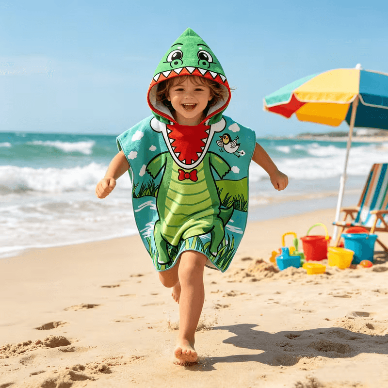 BYFT Daffodil Beach Seaside Children's Bath Towel - Green Dinosaur Set of 01