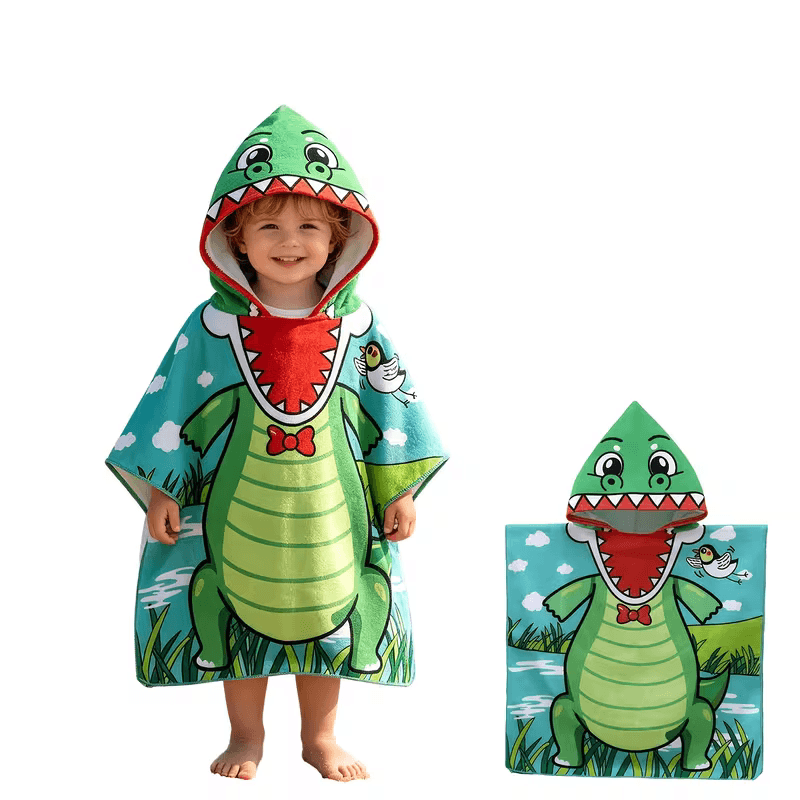 BYFT Daffodil Beach Seaside Children's Bath Towel - Green Dinosaur Set of 01