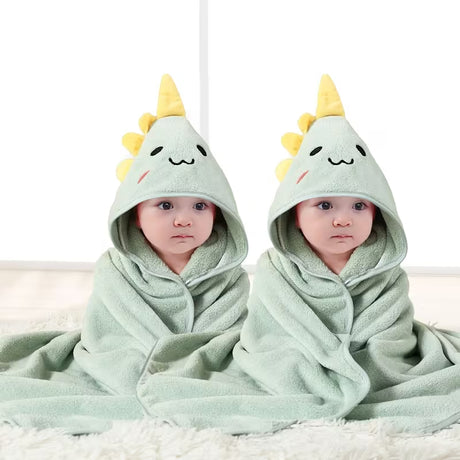 BYFT Daffodil Microfiber Baby Bath Towel with Hood Dinosaur Green 80 x 80 Cm , Suitable for Infants Aged 0-2 Years, Set of 01