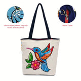 The Purani Jeans Artistic Bird & Floral Print Cotton Tote Bag | Eco-Friendly Reusable Shopping Bag