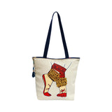 The Purani Jeans Dance Bag Off-White with Ghungroo | Handmade Denim Ethnic Shoulder Bag