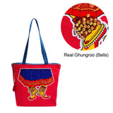 The Purani Jeans Dance Bag Red with Ghungroo | Handmade Denim Ethnic Shoulder Bag