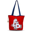 The Purani Jeans Dance of the Hands Tote Bag Red | Handmade Artistic Denim Carry Bag