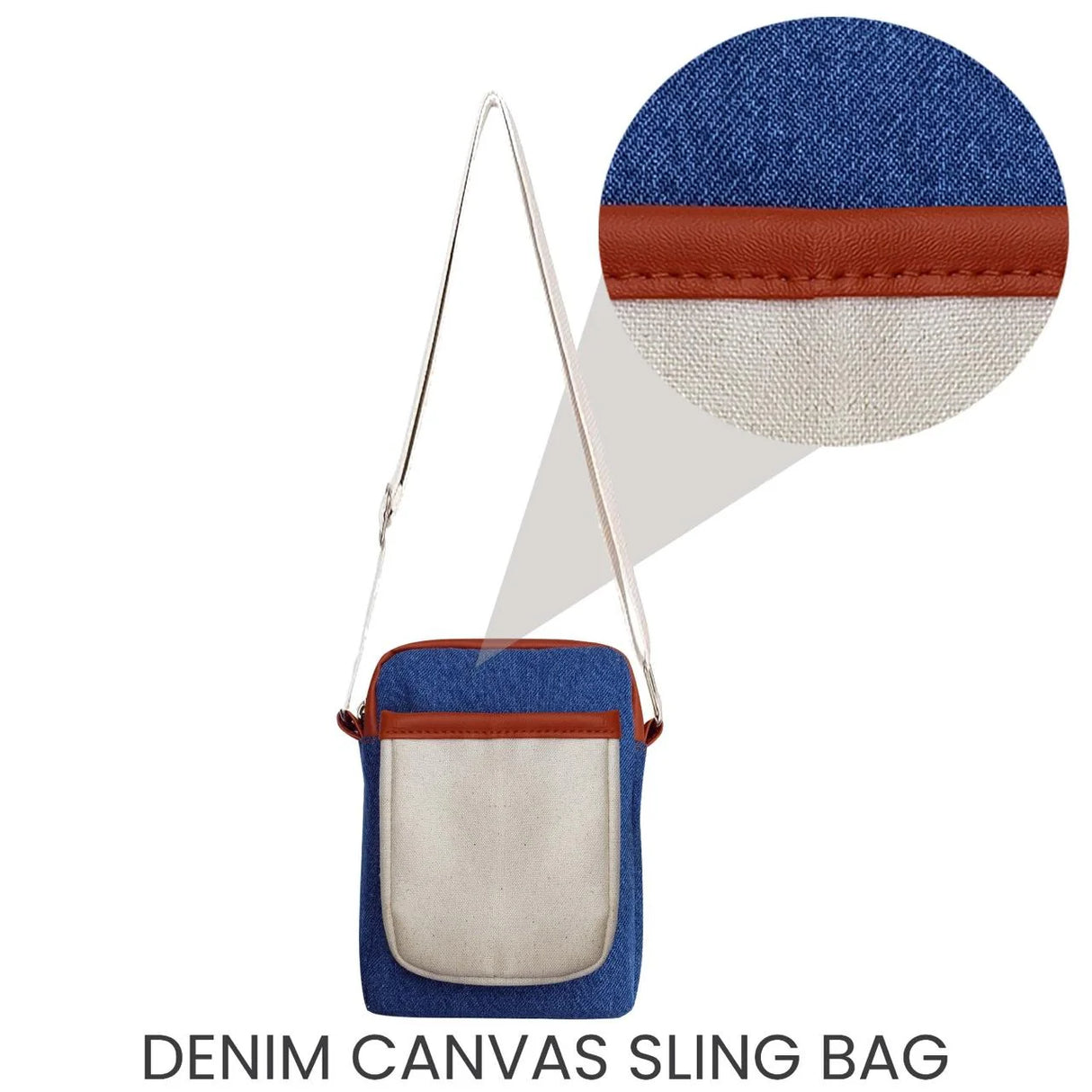 The Purani Jeans Denim & Canvas Mobile Sling with PU Accent | Blue Denim Crossbody Bag