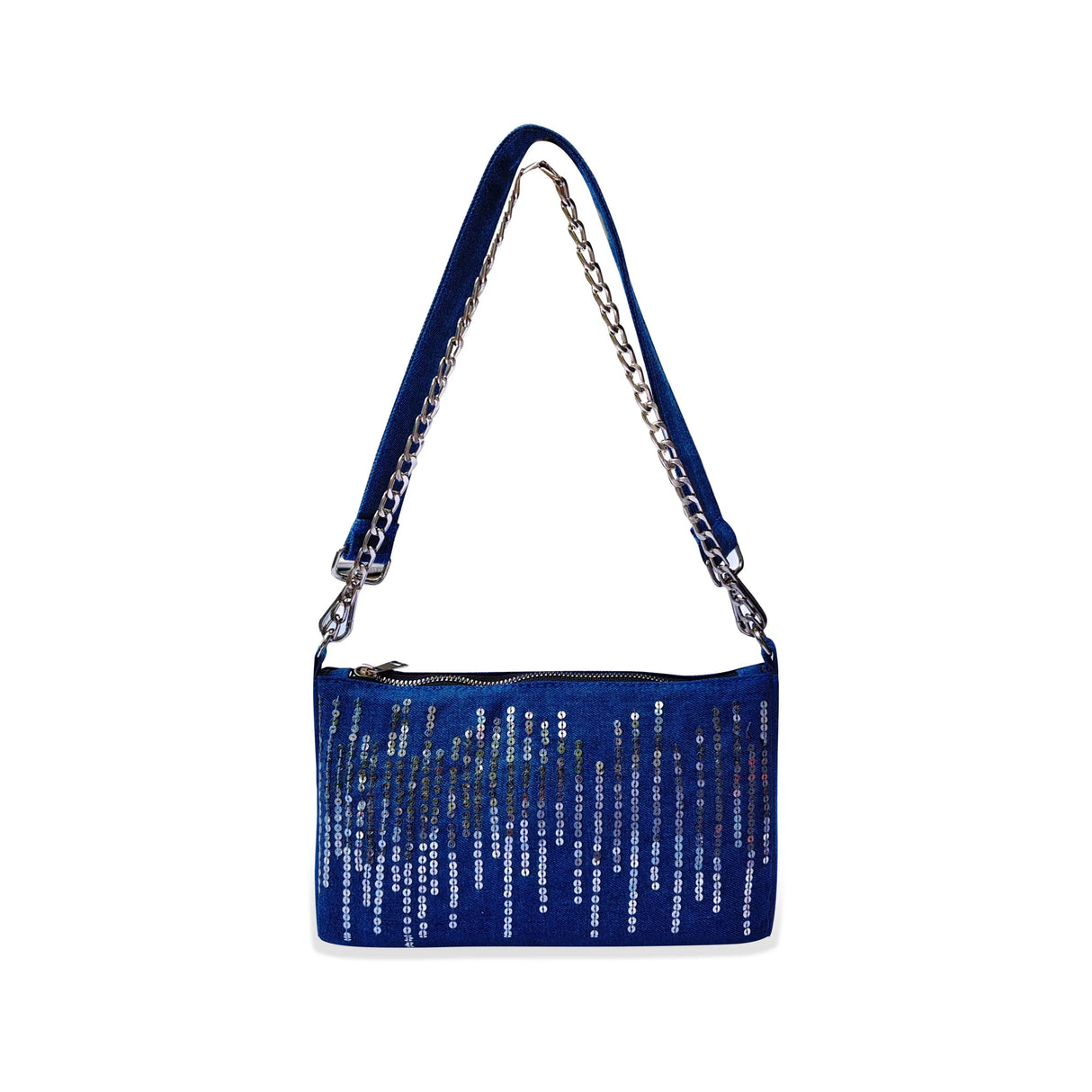 The Purani Jeans Denim Bling Shoulder Purse | Blue Denim Handmade Fashion Bag