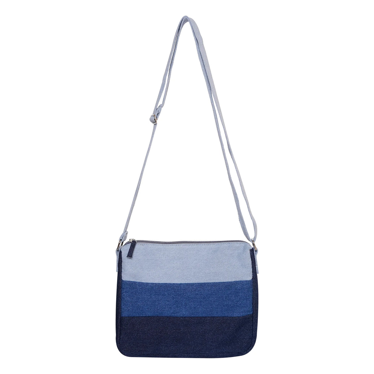 The Purani Jeans Denim Horizontal Stripes Sling Bag | Handmade Denim Crossbody Bag