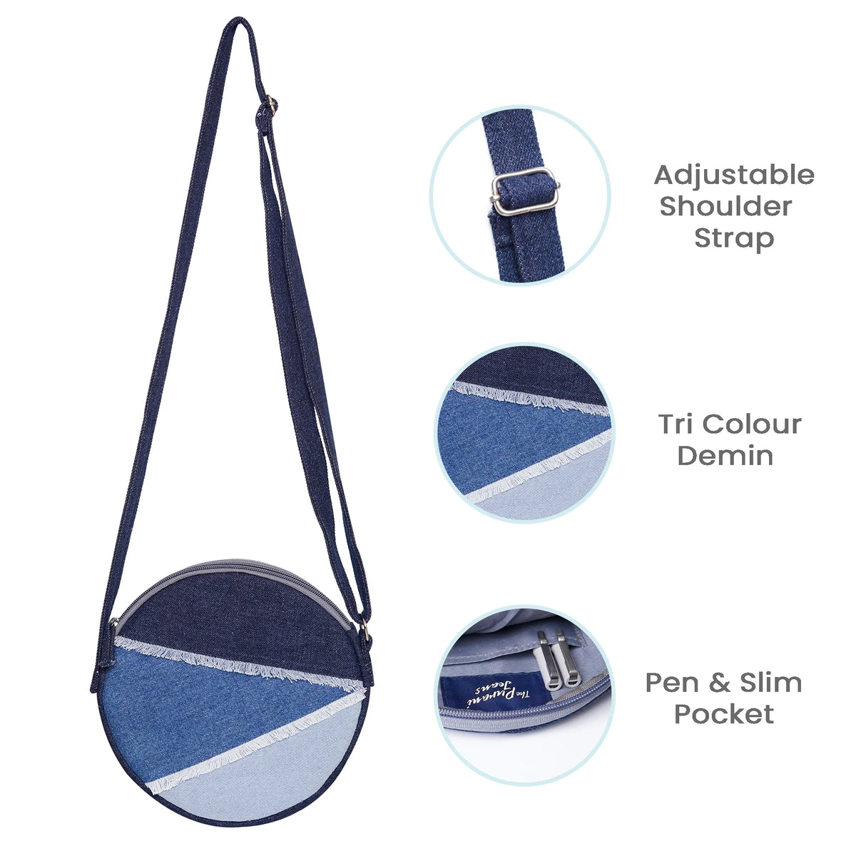 The Purani Jeans Denim Round Sling Bag | Handmade Denim Crossbody Bag