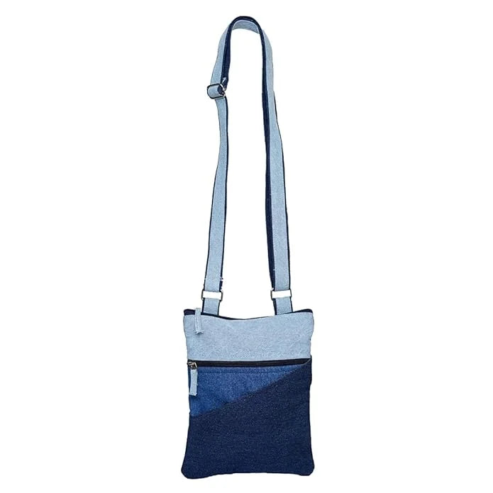 The Purani Jeans Denim Three Tone Sling Bag | Handmade Denim Crossbody Bag