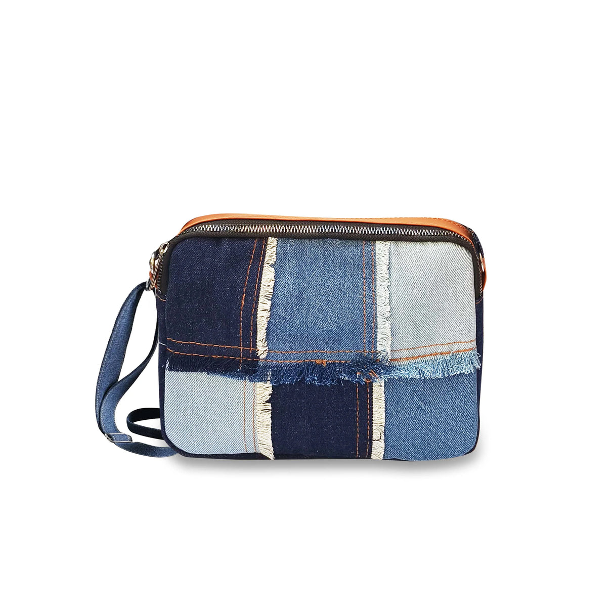The Purani Jeans Frayed Denim Sling Bag | Blue Denim Handmade Crossbody Bag