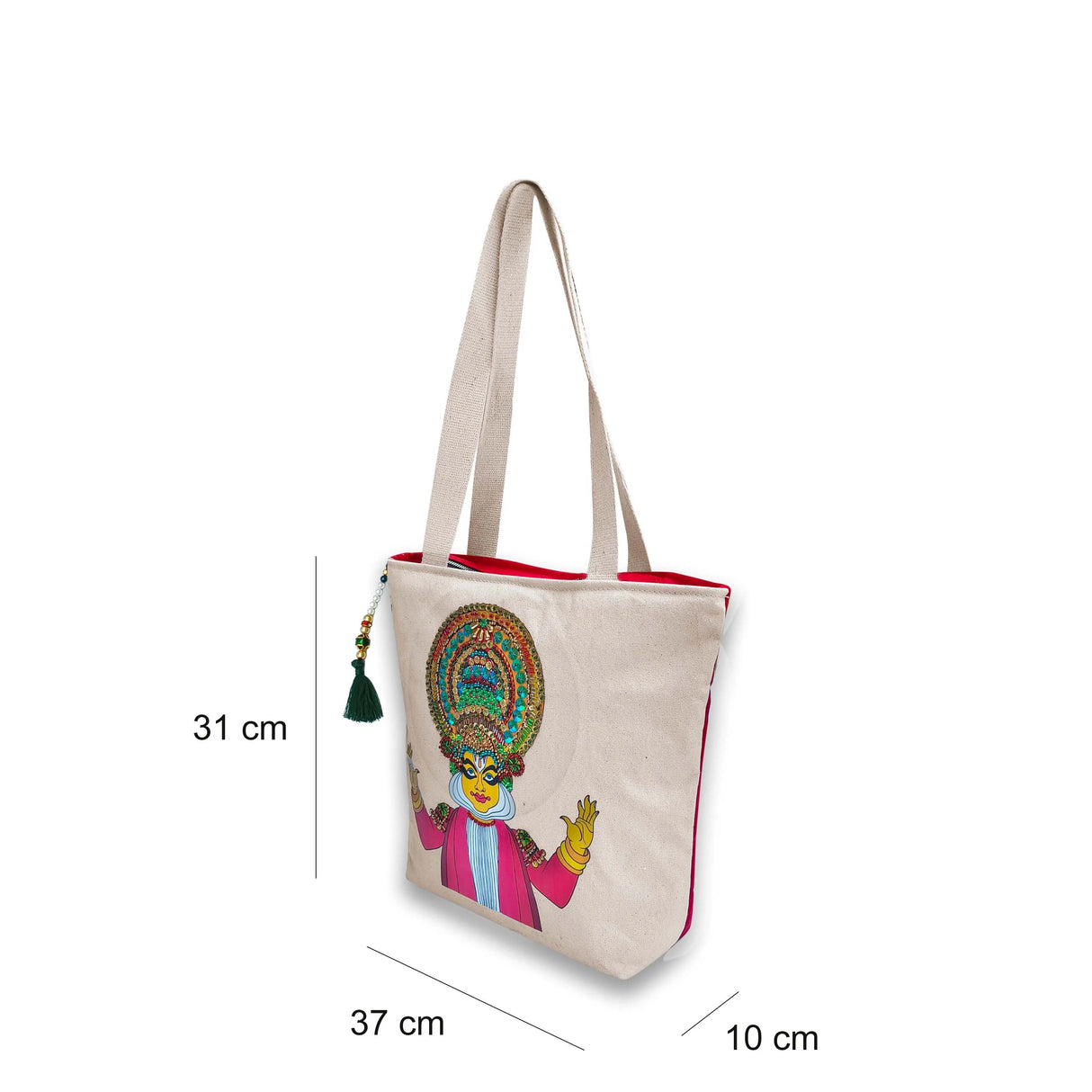 The Purani Jeans Kathakali Canvas Tote Bag | Off-White Denim Handmade Artistic Carry Bag