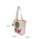 The Purani Jeans Kathakali Canvas Tote Bag | Off-White Denim Handmade Artistic Carry Bag