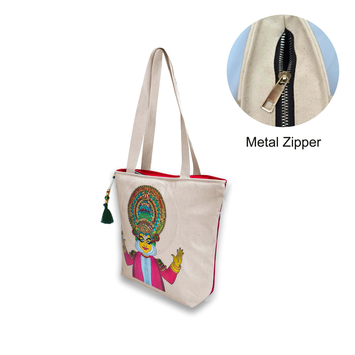 The Purani Jeans Kathakali Canvas Tote Bag | Off-White Denim Handmade Artistic Carry Bag